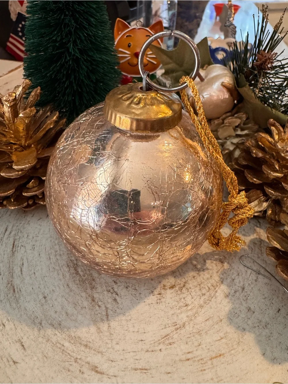 🎄Set of 2 Kugel Style Heavy Blown Crackle Glass Ornaments Gold & Silver Lot